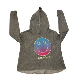Justice Sport Girls 14-16 gray pullover hoodie graphic print‎ cozy soft fleece